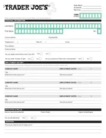 Download Trader Joe's application Form