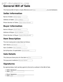Printable General Bill of Sale Form