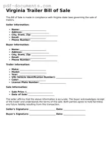 Legal Trailer Bill of Sale Template for the State of Virginia