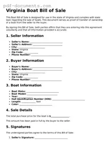 Legal Boat Bill of Sale Template for the State of Virginia