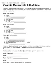 Legal Motorcycle Bill of Sale Template for the State of Virginia