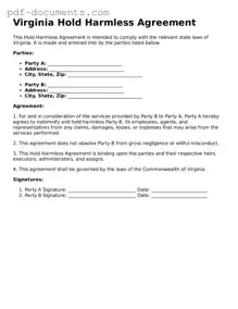 Legal Hold Harmless Agreement Template for the State of Virginia