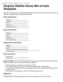 Legal Mobile Home Bill of Sale Template for the State of Virginia