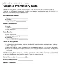 Legal Promissory Note Template for the State of Virginia