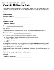 Legal Notice to Quit Template for the State of Virginia