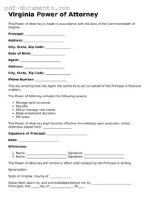 Legal Power of Attorney Template for the State of Virginia