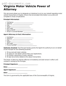 Legal Motor Vehicle Power of Attorney Template for the State of Virginia