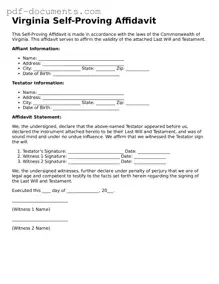 Legal Self-Proving Affidavit Template for the State of Virginia