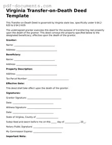 Legal Transfer-on-Death Deed Template for the State of Virginia