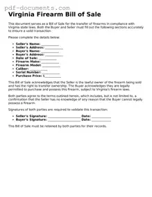 Legal Firearm Bill of Sale Template for the State of Virginia