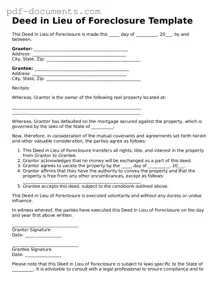 Printable Deed in Lieu of Foreclosure Form