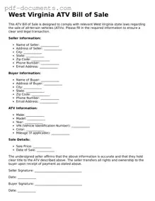 Legal ATV Bill of Sale Template for the State of West Virginia