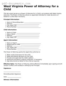 Legal Power of Attorney for a Child Template for the State of West Virginia