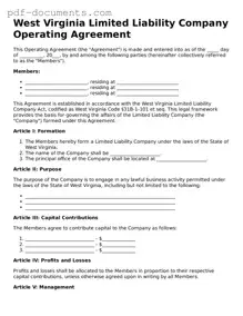 Legal Operating Agreement Template for the State of West Virginia