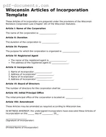 Legal Articles of Incorporation Template for the State of Wisconsin