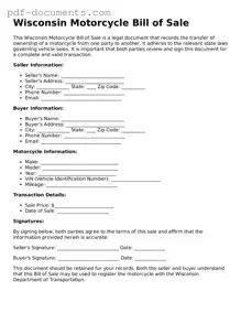Legal Motorcycle Bill of Sale Template for the State of Wisconsin