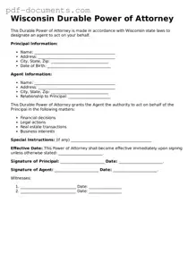 Legal Durable Power of Attorney Template for the State of Wisconsin