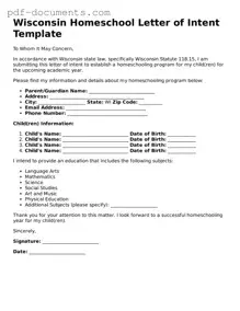 Legal Homeschool Letter of Intent Template for the State of Wisconsin