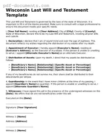 Legal Last Will and Testament Template for the State of Wisconsin