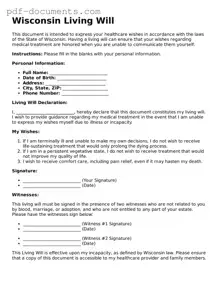 Legal Living Will Template for the State of Wisconsin