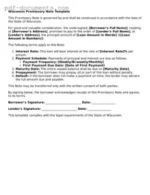 Legal Promissory Note Template for the State of Wisconsin
