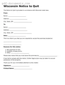 Legal Notice to Quit Template for the State of Wisconsin