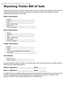 Legal Trailer Bill of Sale Template for the State of Wyoming