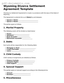 Legal Divorce Settlement Agreement Template for the State of Wyoming