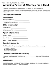 Legal Power of Attorney for a Child Template for the State of Wyoming