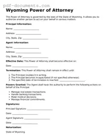 Legal Power of Attorney Template for the State of Wyoming
