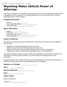 Legal Motor Vehicle Power of Attorney Template for the State of Wyoming