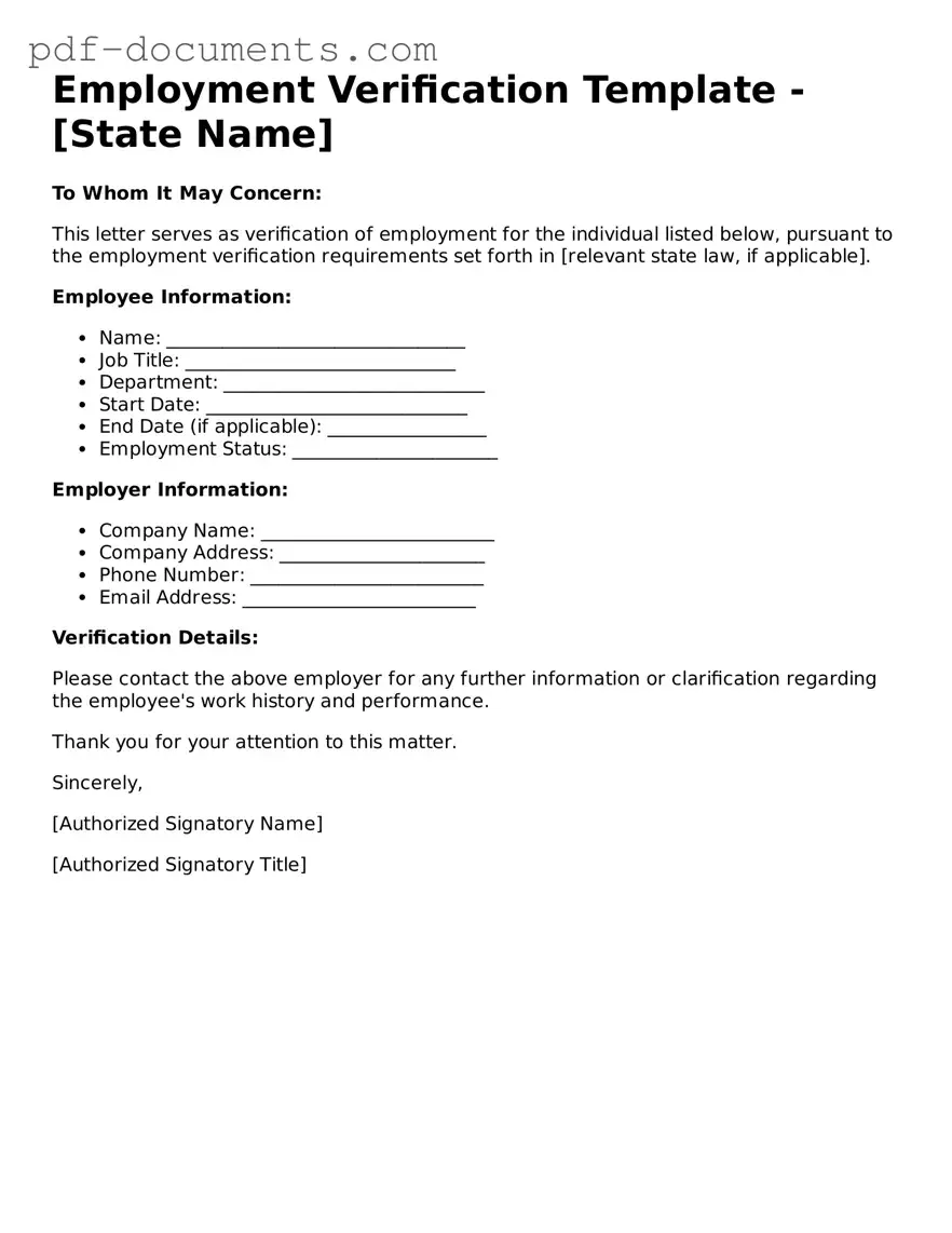 Printable Employment Verification Form