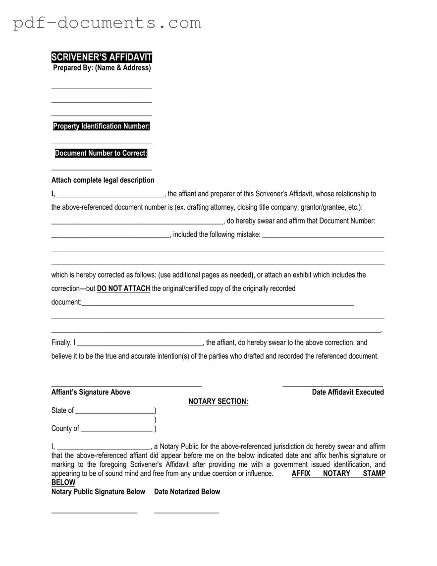 Download Scrivener's Affidavit Form