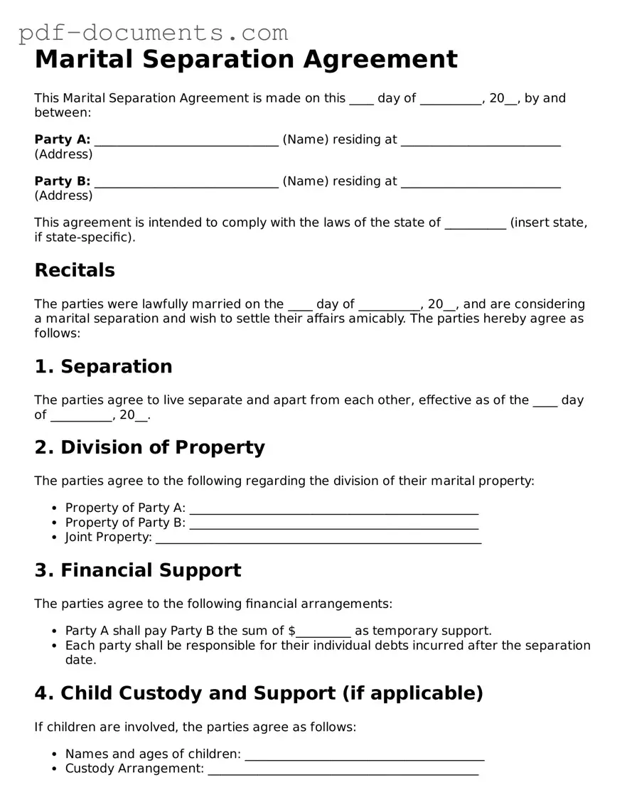 Printable Marital Separation Agreement Form
