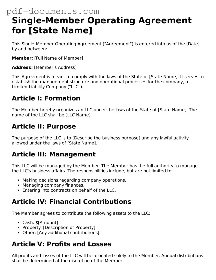 Printable Single-Member Operating Agreement Form