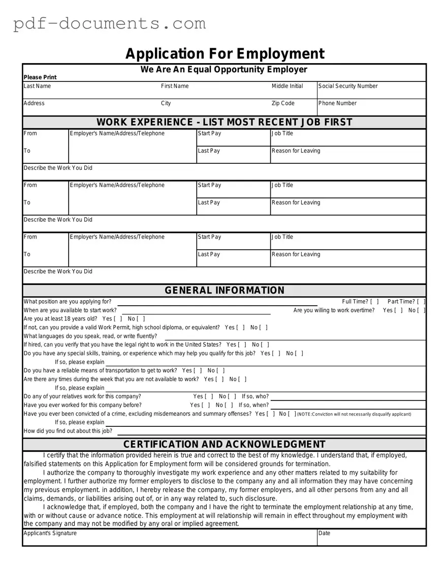 Download Spanish Application Employment Form