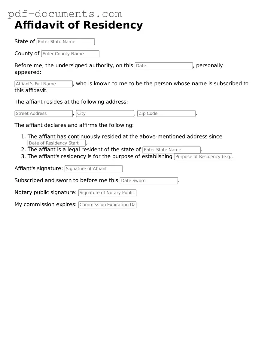 Printable Affidavit of Residency Form
