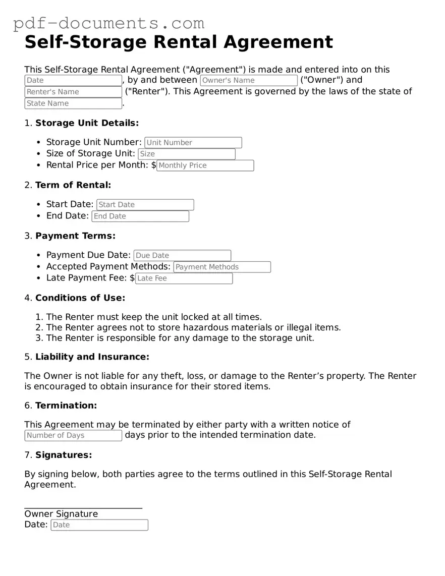Printable Self-Storage Rental Agreement Form