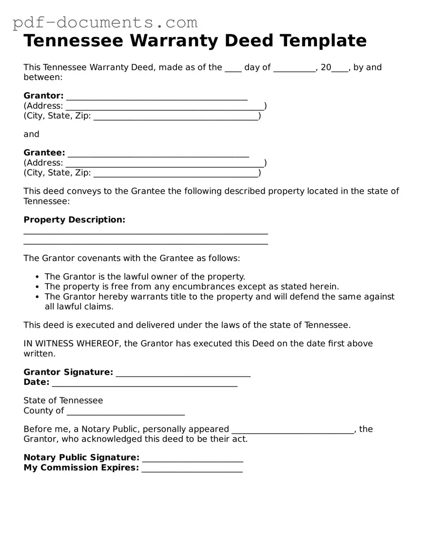 Legal Deed Template for the State of Tennessee