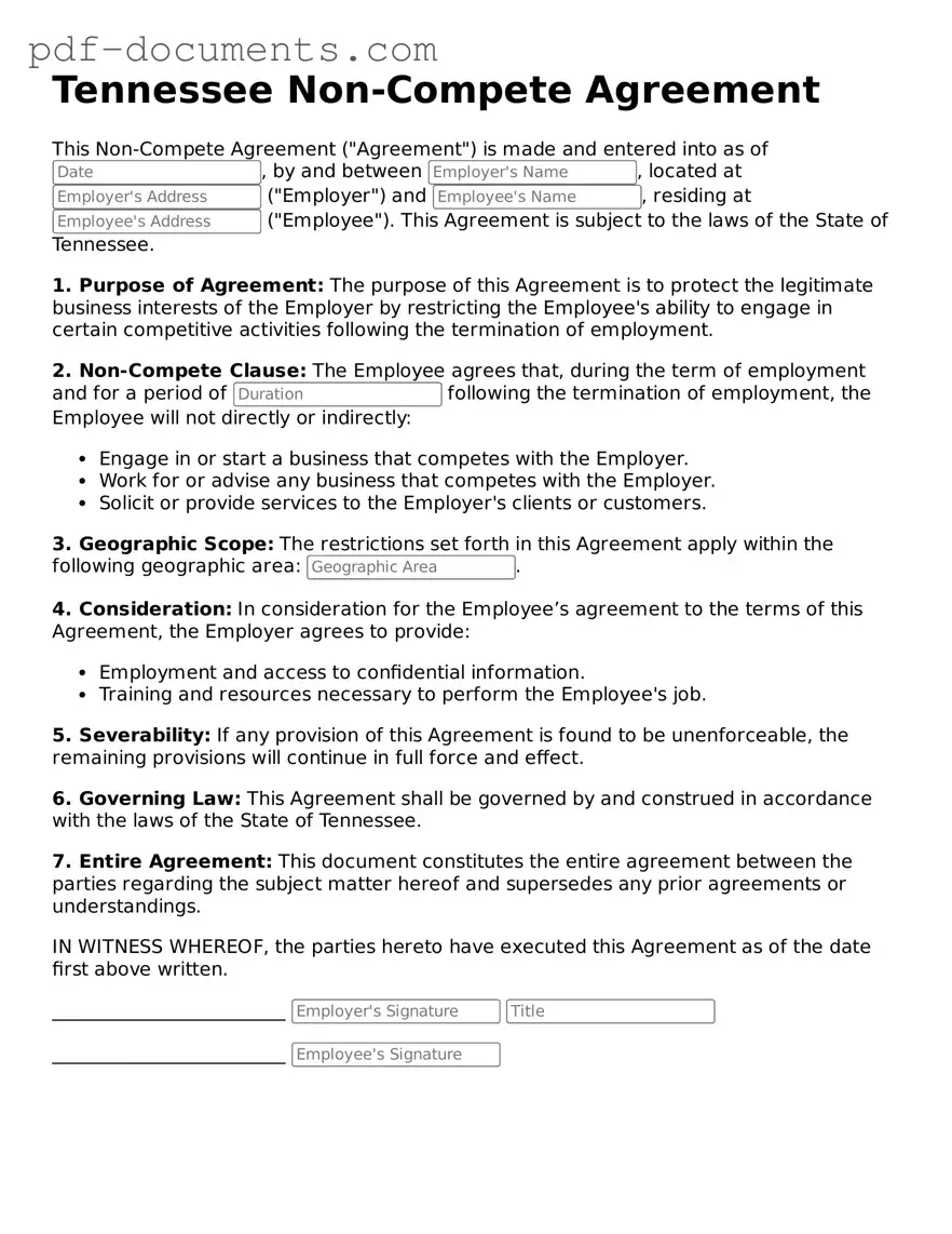 Legal Non-compete Agreement Template for the State of Tennessee