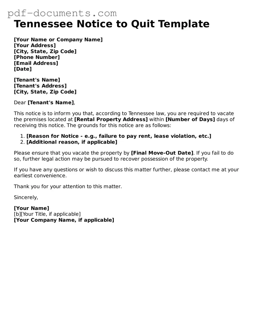 Legal Notice to Quit Template for the State of Tennessee