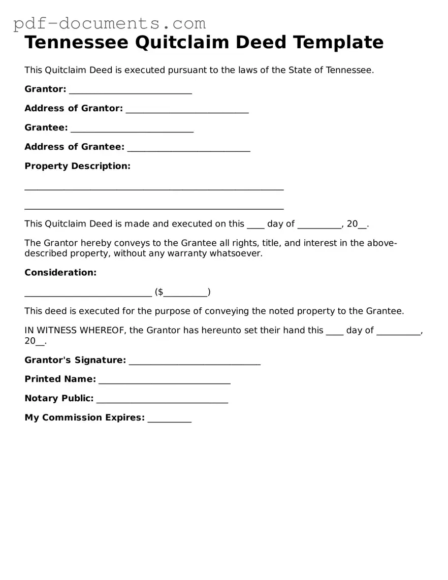 Legal Quitclaim Deed Template for the State of Tennessee