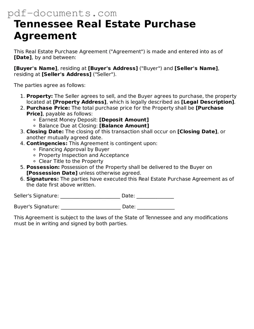 Legal Real Estate Purchase Agreement Template for the State of Tennessee