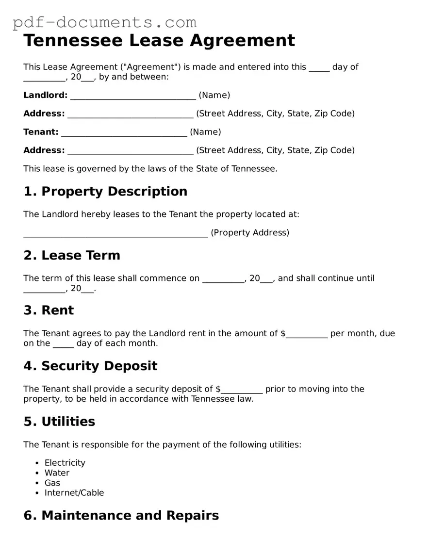 Legal Lease Agreement Template for the State of Tennessee
