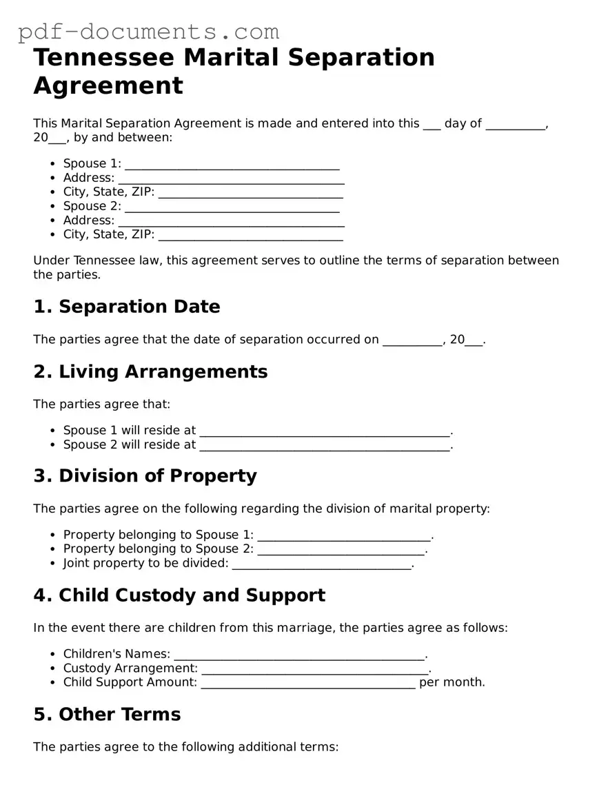 Legal Marital Separation Agreement Template for the State of Tennessee