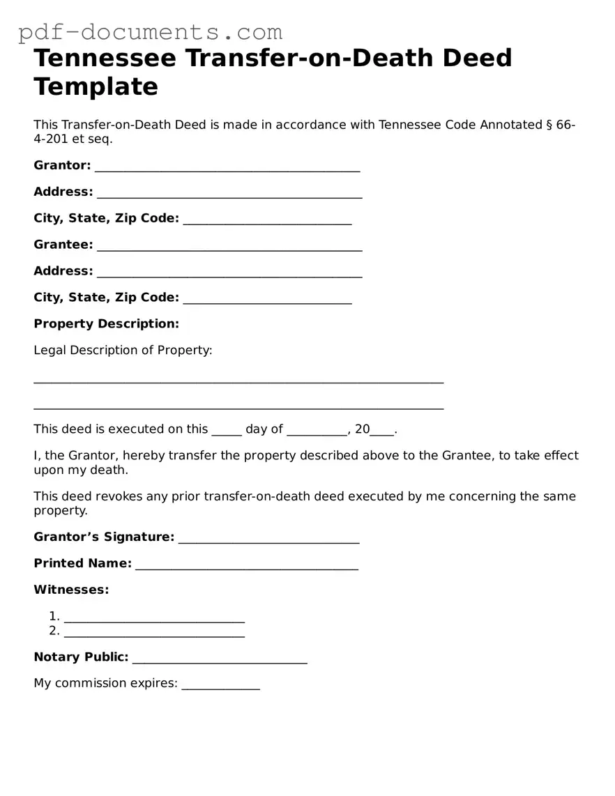 Legal Transfer-on-Death Deed Template for the State of Tennessee