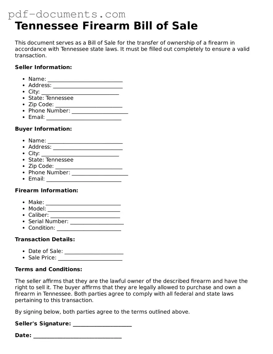 Legal Firearm Bill of Sale Template for the State of Tennessee