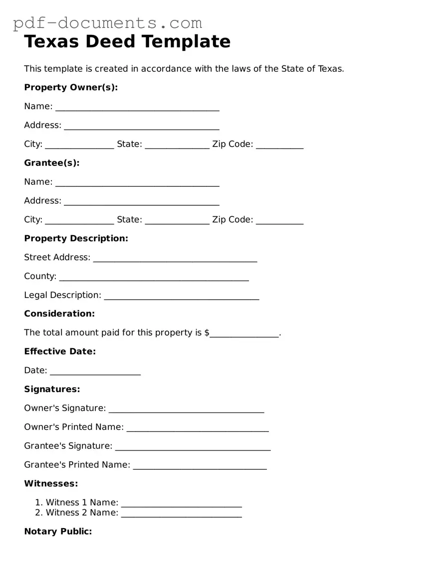 Legal Deed Template for the State of Texas