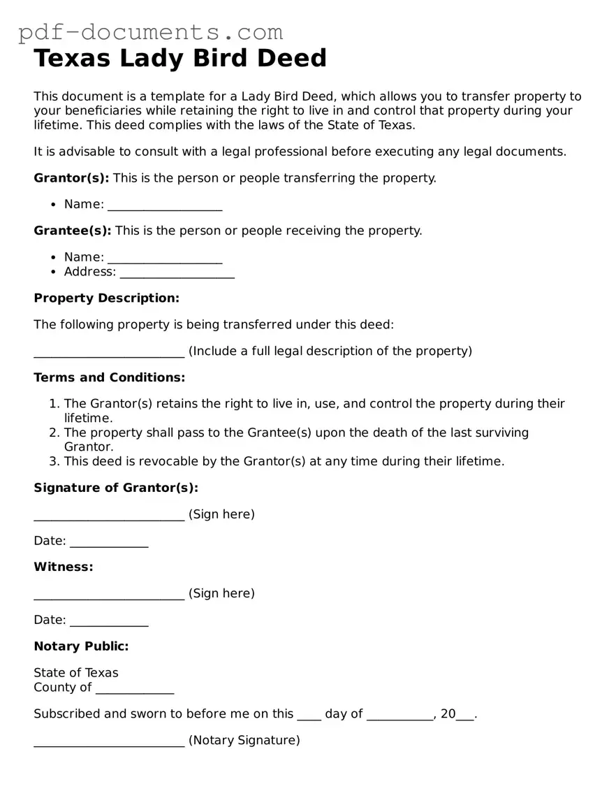 Legal Lady Bird Deed Template for the State of Texas