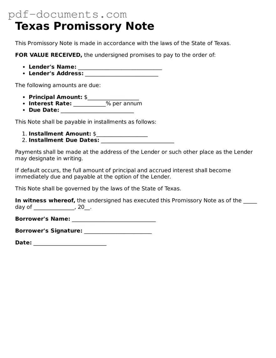 Legal Promissory Note Template for the State of Texas